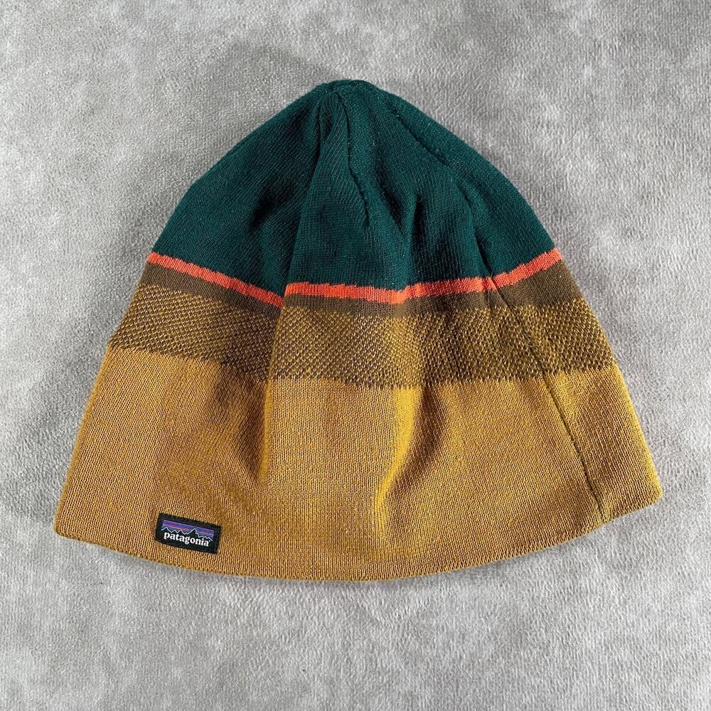 Patagonia Knit Beanie Hat Striped Teal Mustard Women's Size ALL